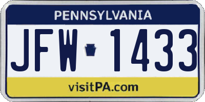 PA license plate JFW1433