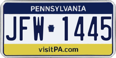 PA license plate JFW1445