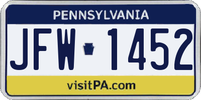 PA license plate JFW1452