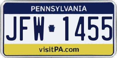 PA license plate JFW1455