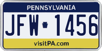 PA license plate JFW1456
