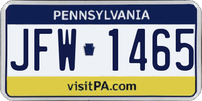 PA license plate JFW1465