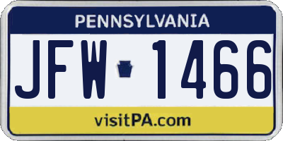 PA license plate JFW1466