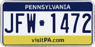PA license plate JFW1472
