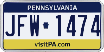 PA license plate JFW1474