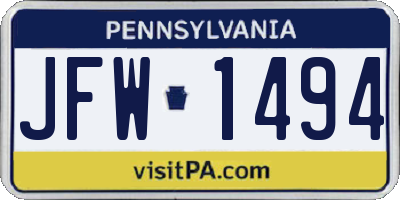 PA license plate JFW1494