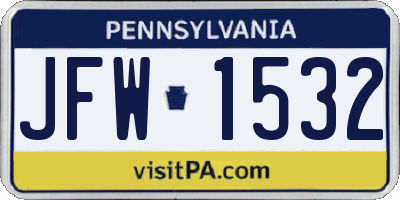 PA license plate JFW1532