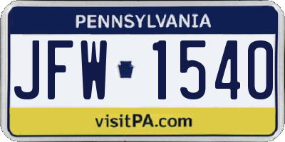 PA license plate JFW1540