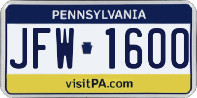 PA license plate JFW1600