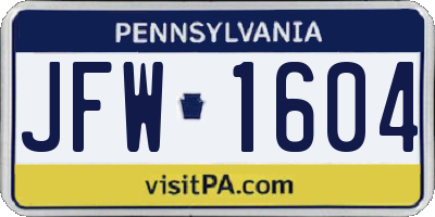 PA license plate JFW1604
