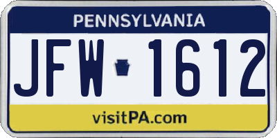 PA license plate JFW1612