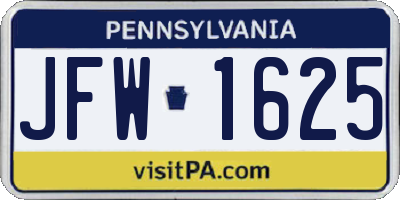 PA license plate JFW1625