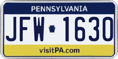 PA license plate JFW1630