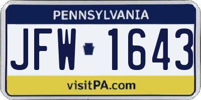 PA license plate JFW1643