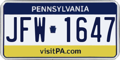 PA license plate JFW1647