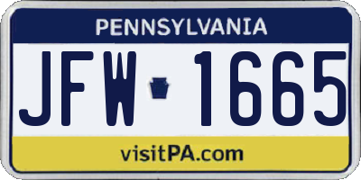 PA license plate JFW1665