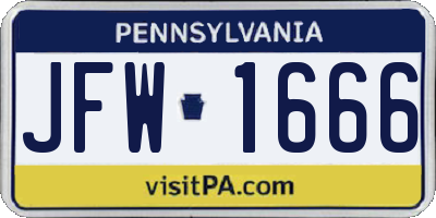 PA license plate JFW1666