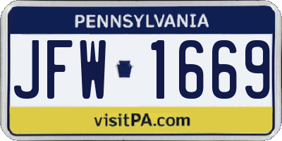 PA license plate JFW1669