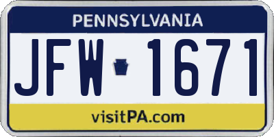 PA license plate JFW1671