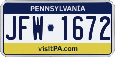 PA license plate JFW1672