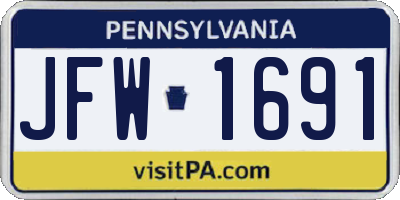PA license plate JFW1691