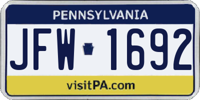 PA license plate JFW1692