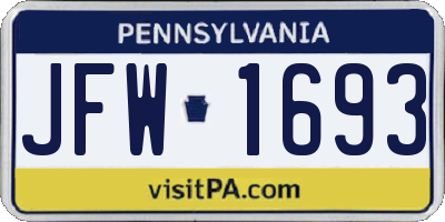 PA license plate JFW1693