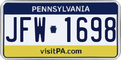PA license plate JFW1698