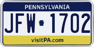 PA license plate JFW1702