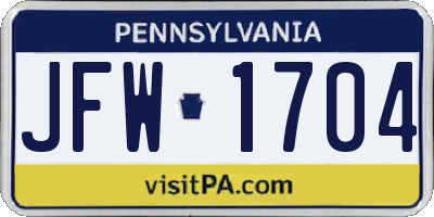 PA license plate JFW1704