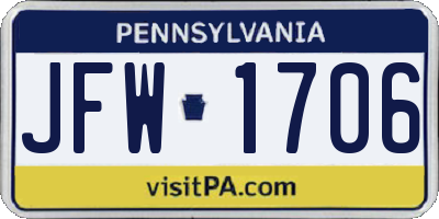 PA license plate JFW1706