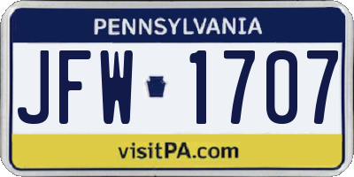 PA license plate JFW1707