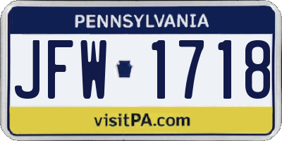 PA license plate JFW1718