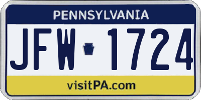 PA license plate JFW1724