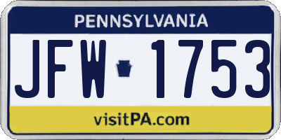 PA license plate JFW1753