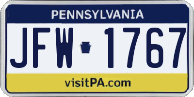 PA license plate JFW1767