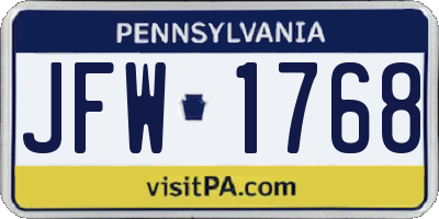 PA license plate JFW1768