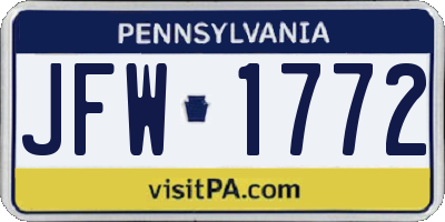PA license plate JFW1772