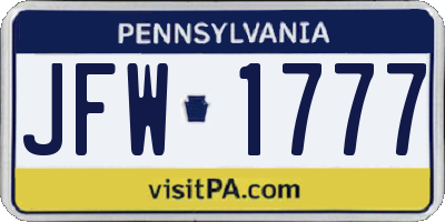 PA license plate JFW1777