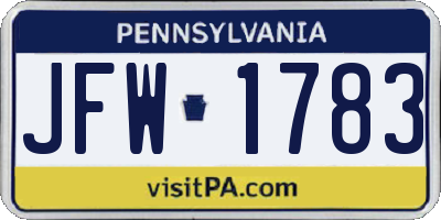 PA license plate JFW1783