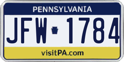 PA license plate JFW1784