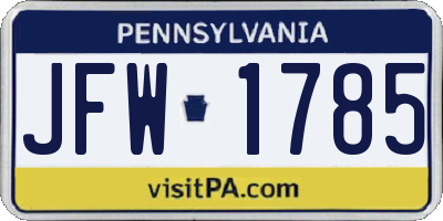 PA license plate JFW1785