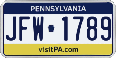 PA license plate JFW1789