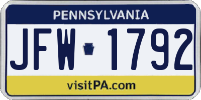 PA license plate JFW1792