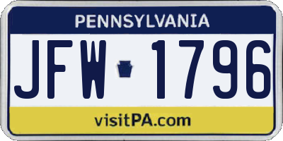 PA license plate JFW1796