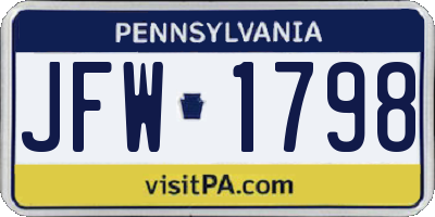 PA license plate JFW1798