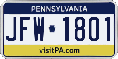 PA license plate JFW1801