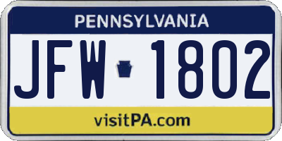 PA license plate JFW1802
