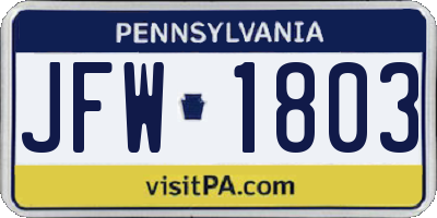 PA license plate JFW1803