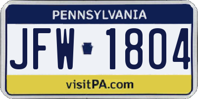 PA license plate JFW1804